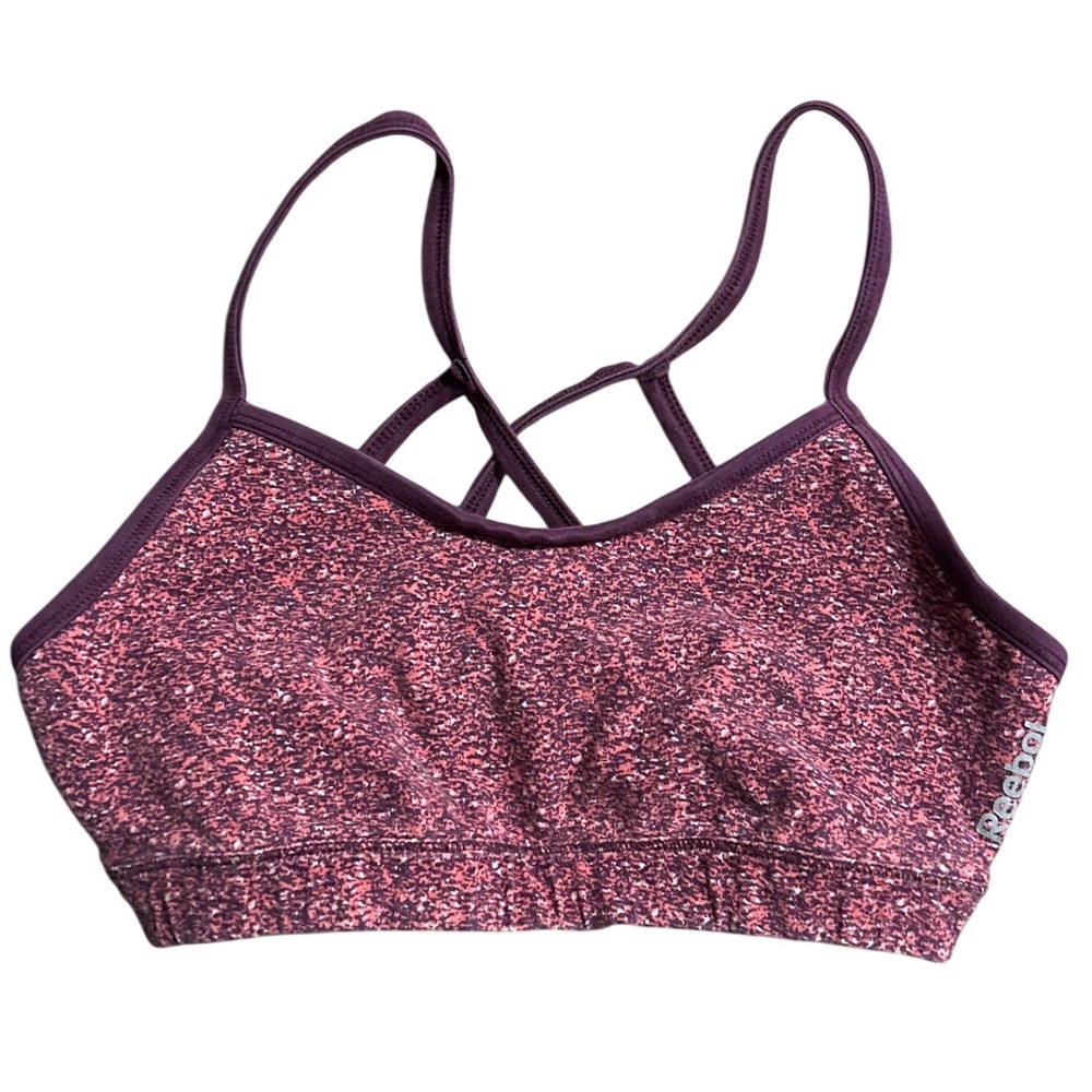Reebok Pink and Purple Pattern Strappy Sports Bra Training Top Women's Size S